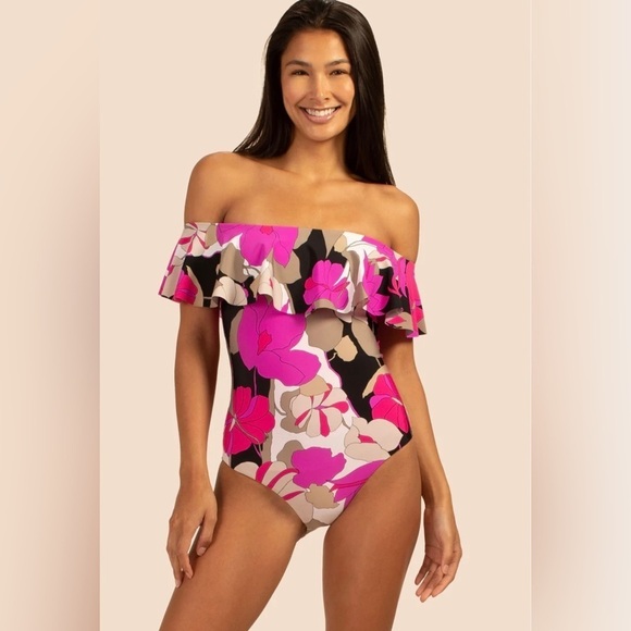 Trina Turk LYNX GEMINI OFF THE SHOULDER ONE PIECE Size 10 EUC - Picture 1 of 7